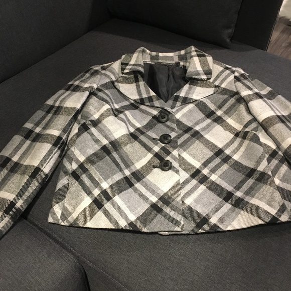 Nine West Black and Gray Plaid Wool Swing Coat - Picture 2 of 7